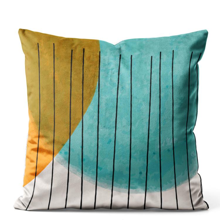 Velor Pillow Spots of Color - Orange and Blue Forms With a Linear Motif