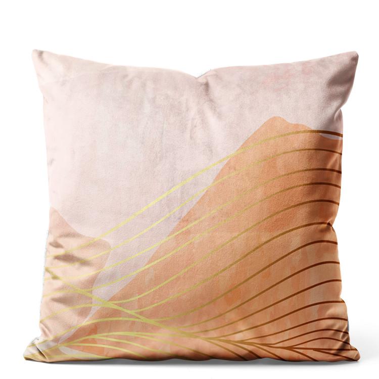 Velor Pillow Orange Hill - Abstract Composition on a Pink Background