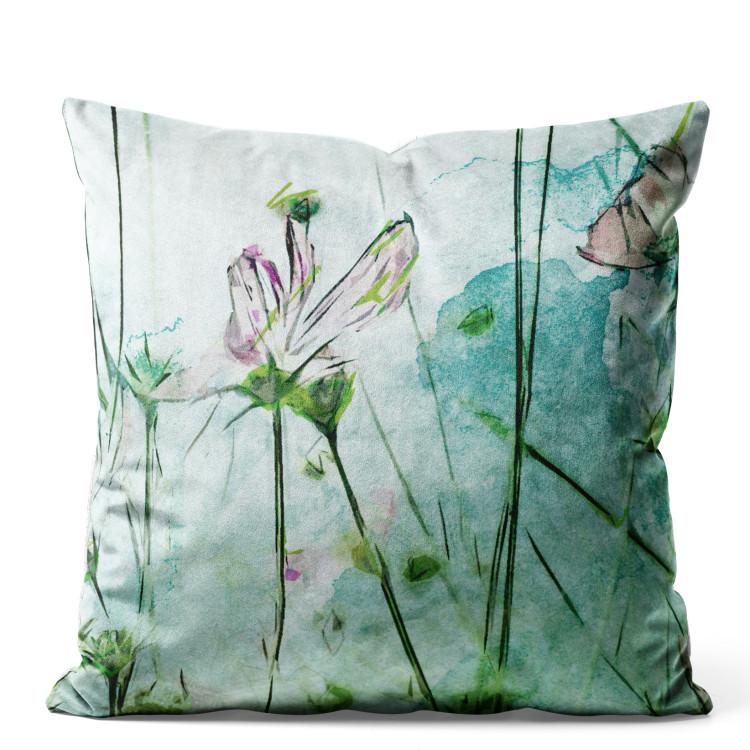Velor Pillow Painting Meadow - A Plant Composition With Flowers Made in Watercolor