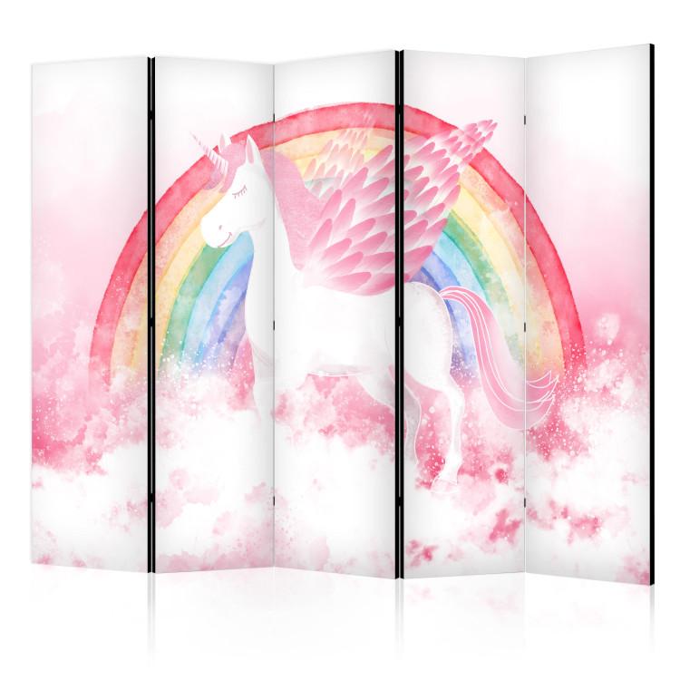 Room Divider Pink Power - A Unicorn With Wings and a Rainbow on a Background of Clouds II [Room Dividers]