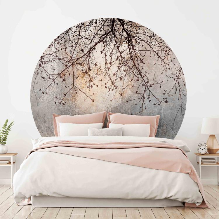 Round wallpaper Blooming Glow - Brown Composition With Twigs on a Grayish Background