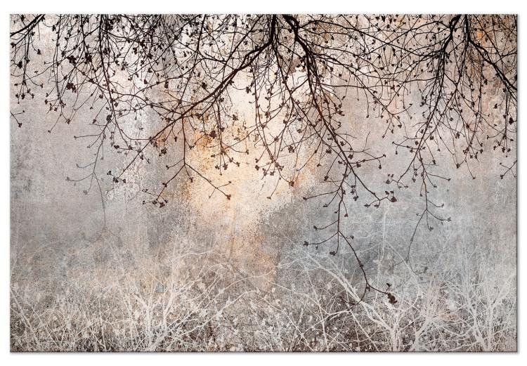Canvas Print Decorative Tree - Delicate Twigs With Flowers in the Colors of the Morning