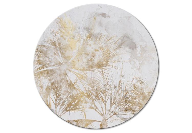 Round Canvas Print Tropical Leaves - Plants in Golden Shades on a Light Background