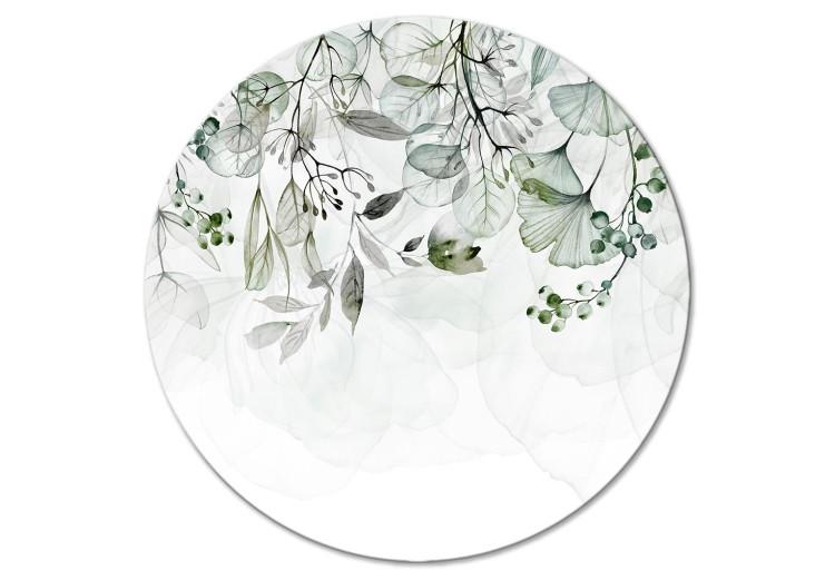 Round Canvas Print Watercolor Nature - Flowers, Fruits and Green Leaves on a White Background
