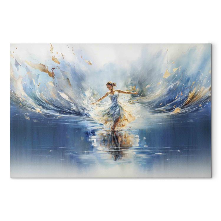 Canvas Print The Beauty of Dance - A Ballerina Dancing on the Surface of a Blue Lake