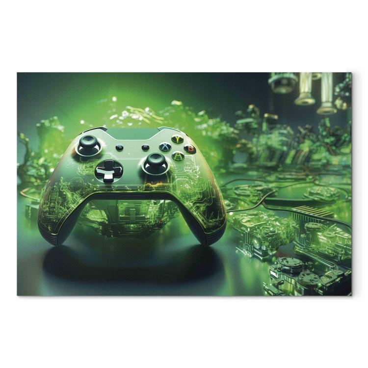 Canvas Print Gaming Technology - Game Pad on Intense Green Background