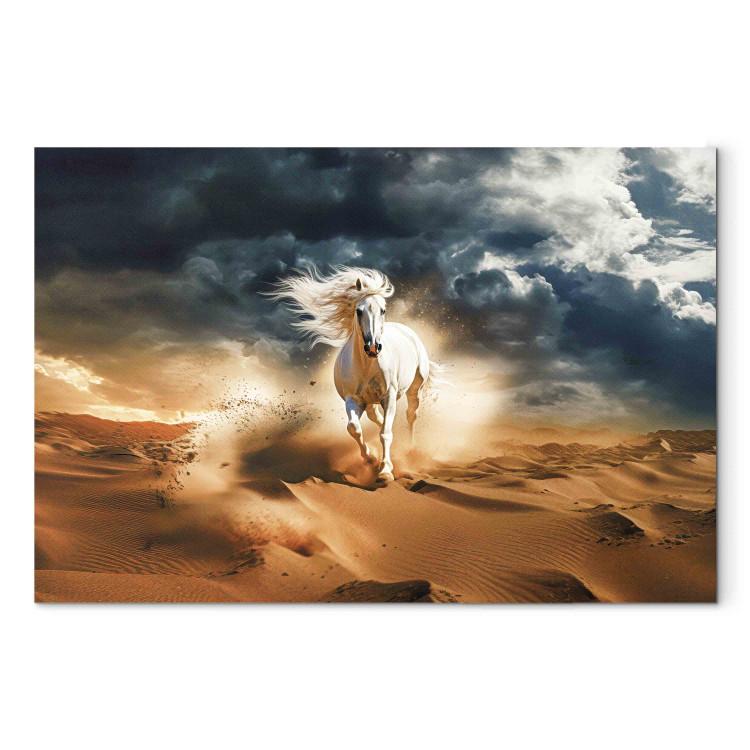 Canvas Print White Horse - A Wild Animal Galloping Through the Arabian Desert
