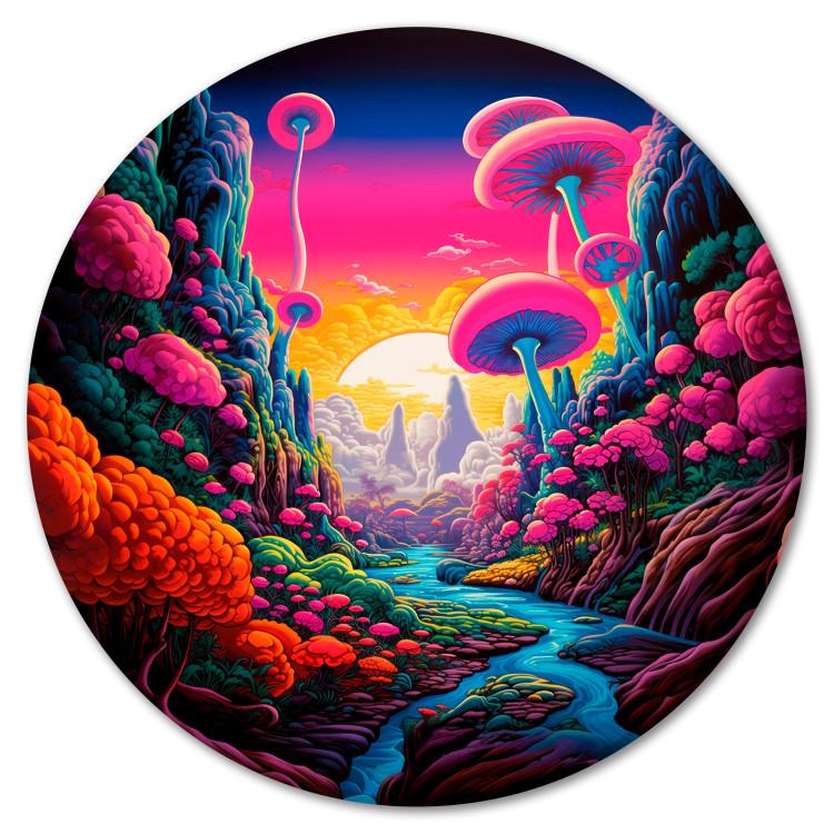 Round Canvas Print Colorful Land - Psychedelic Valley in Intense Colors