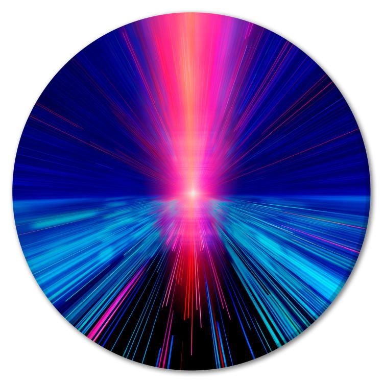 Round Canvas Print Speed of Light - Dynamic Composition in Blue and Magenta Colors