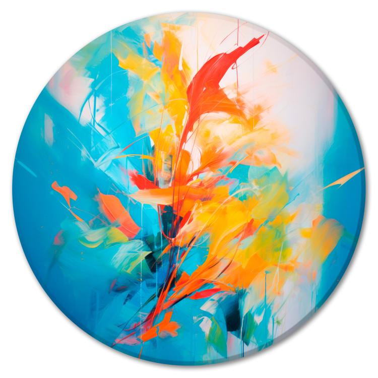 Round Canvas Print Dance of Colors - Colorful Abstract Composition With Predominance of Blues