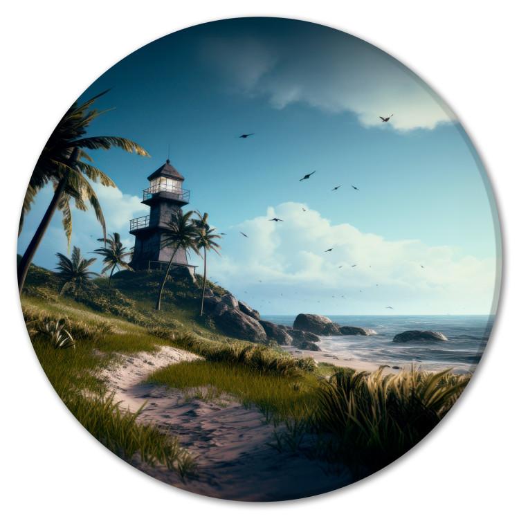 Round Canvas Print Safe Shore - Tropical Landscape With Lighthouse and Beach