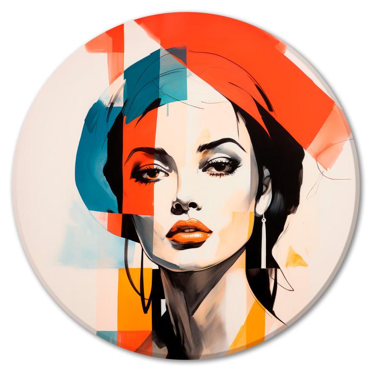 Round Canvas Print Shades of Femininity - Portrait With Abstract Patches of Color