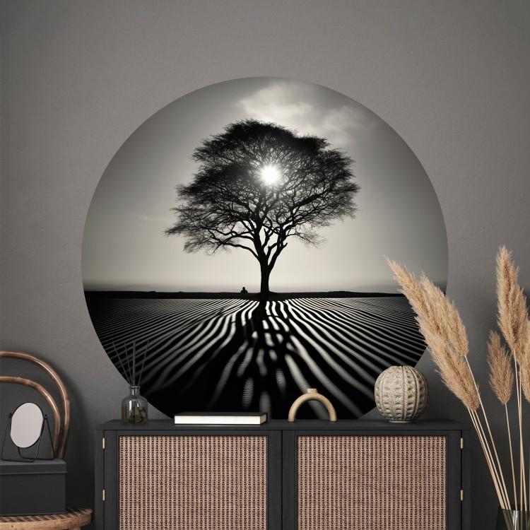 Round wallpaper Black and White Tree - Monochrome Landscape With Sunset