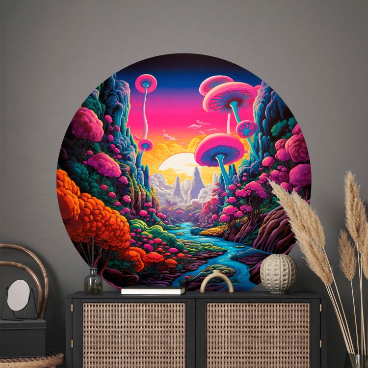 Round wallpaper Colorful Land - A Psychedelic Valley With a River in Intense Colors
