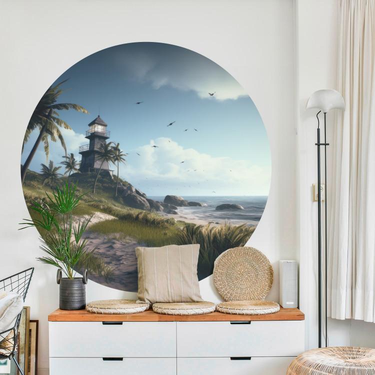 Round wallpaper Safe Shore - Seascape With Lighthouse and Tropical Beach