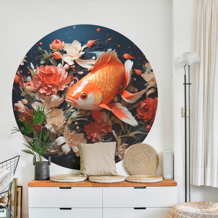 Round wallpaper I’ll Grant Your Three Wishes - Goldfish Against a Background of Plants in the Water