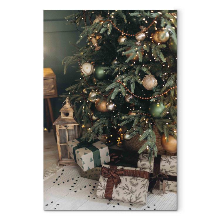 Canvas Print Christmas Time - Wrapped Gifts Arranged Under a Decorated Tree