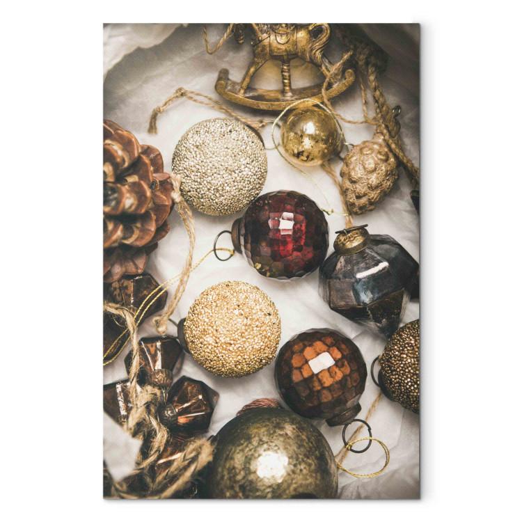 Canvas Print Christmas Ornaments - Box With Glass Baubles and Decorations