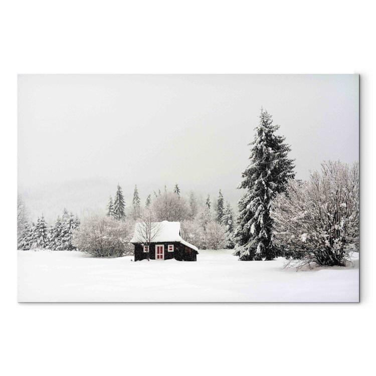 Canvas Print Winter Shelter - A Small House in a Snow-Covered Forest