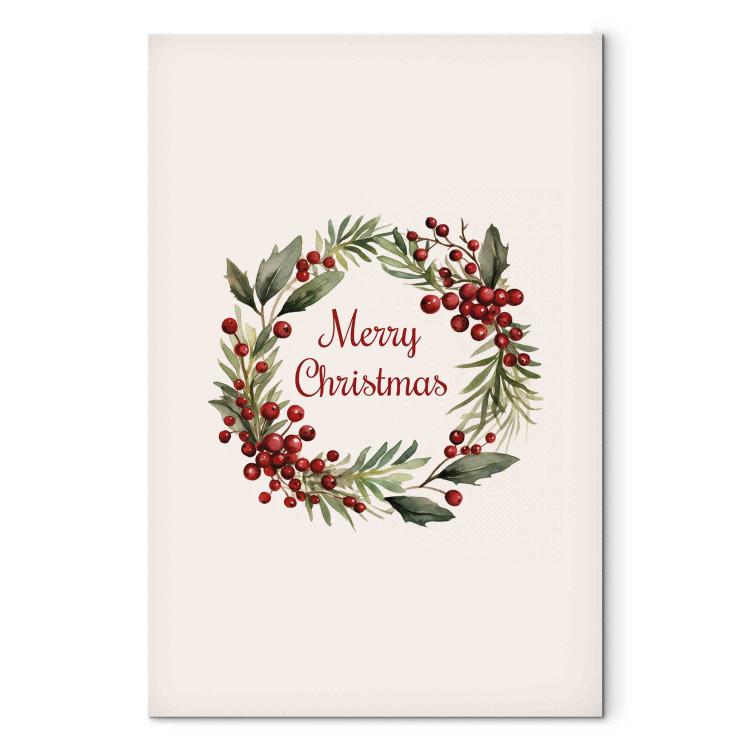 Canvas Print Christmas Garland - An Inscription in English Surrounded by Watercolor Plants