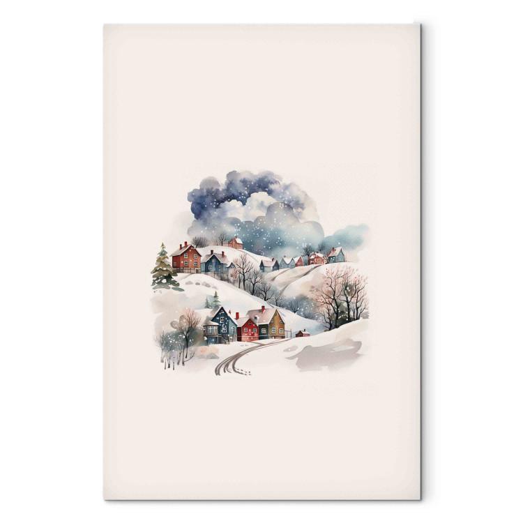 Canvas Print Christmas Village - Watercolor Illustration of Snow-Covered Houses