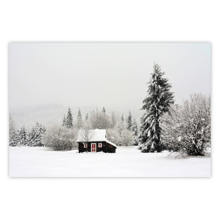 Poster Winter Shelter - A Small House in the Midst of a Snow-Covered Forest