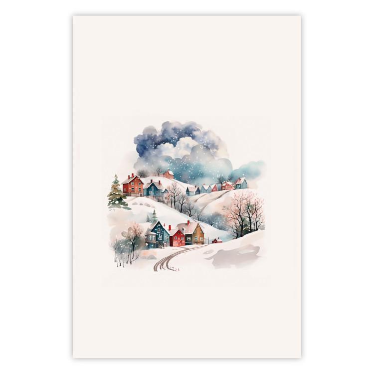 Poster Christmas Village - Watercolor Illustration of a Winter Landscape