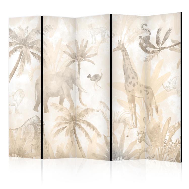Room Divider Tropical Safari - Wild Animals in Beige Shades on a White Background II [Room Dividers]