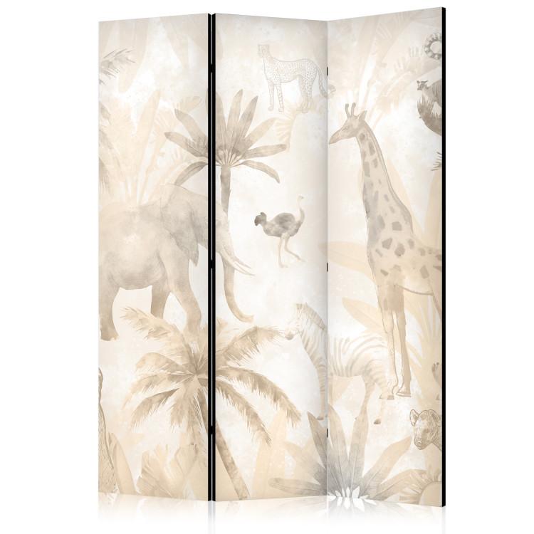 Room Divider Tropical Safari - Wild Animals in Beige Shades on a White Background [Room Dividers]