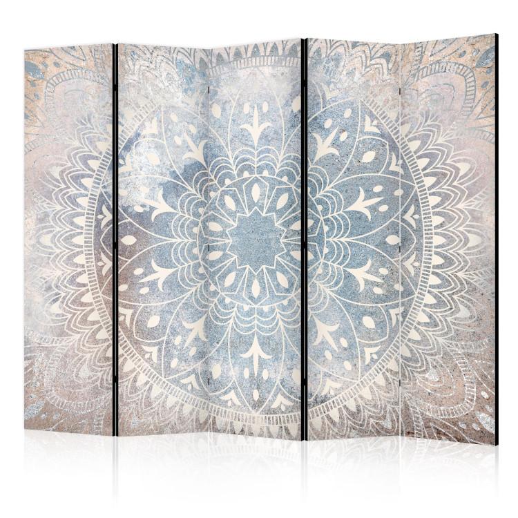 Room Divider Mandala - Bright Cream-Colored Ornament on a Blue Background II [Room Dividers]