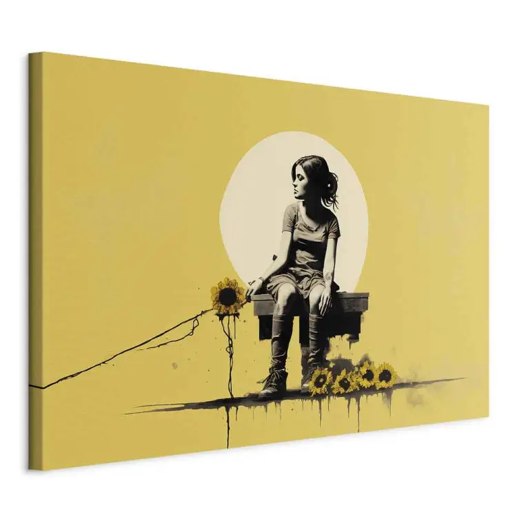 Girl and Sunflowers - A Yellow Composition Inspired by the Style of Banksy