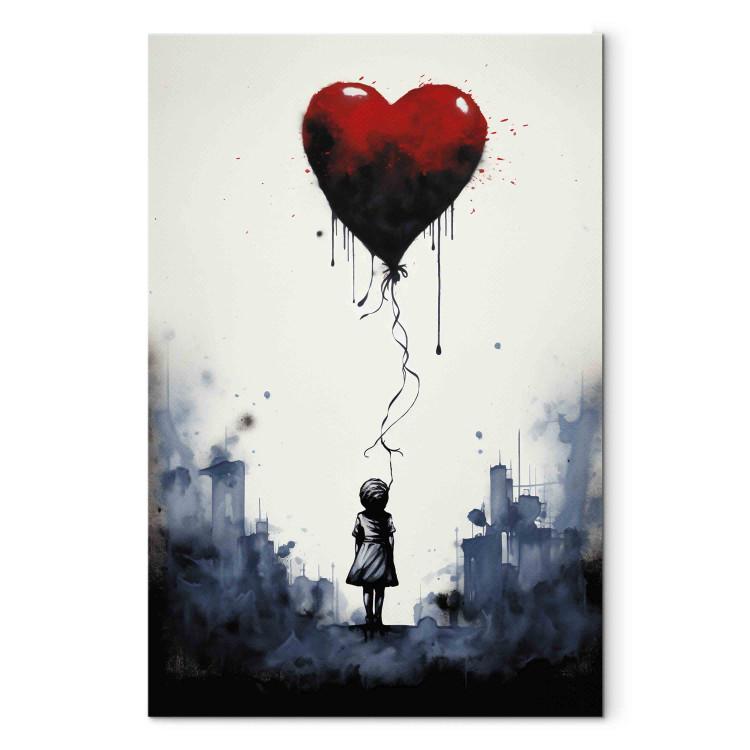 Canvas Print Flying Balloon - Watercolor Composition Inspired by the Style of Banksy