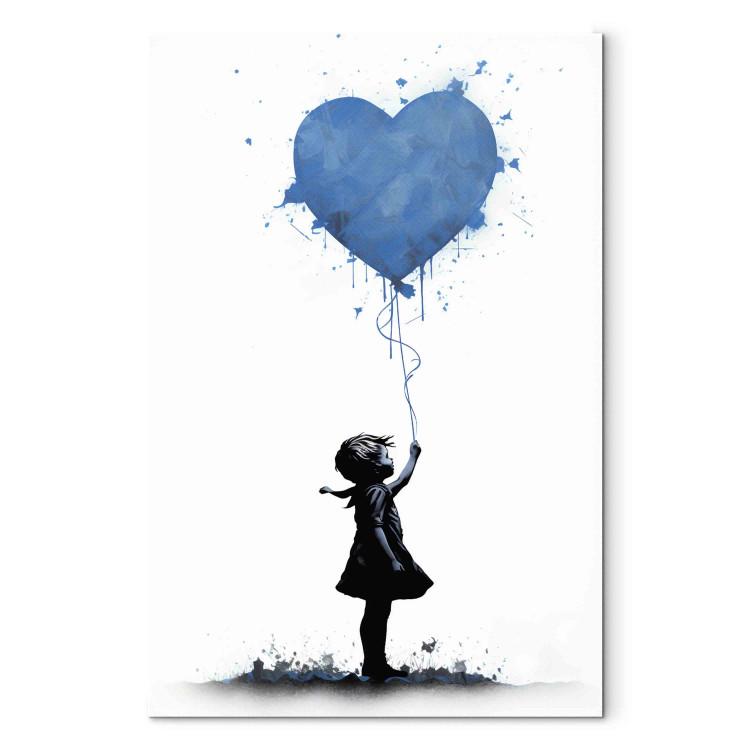Canvas Print Blue Heart - Banksy Style Graffiti With a Child With a Balloon