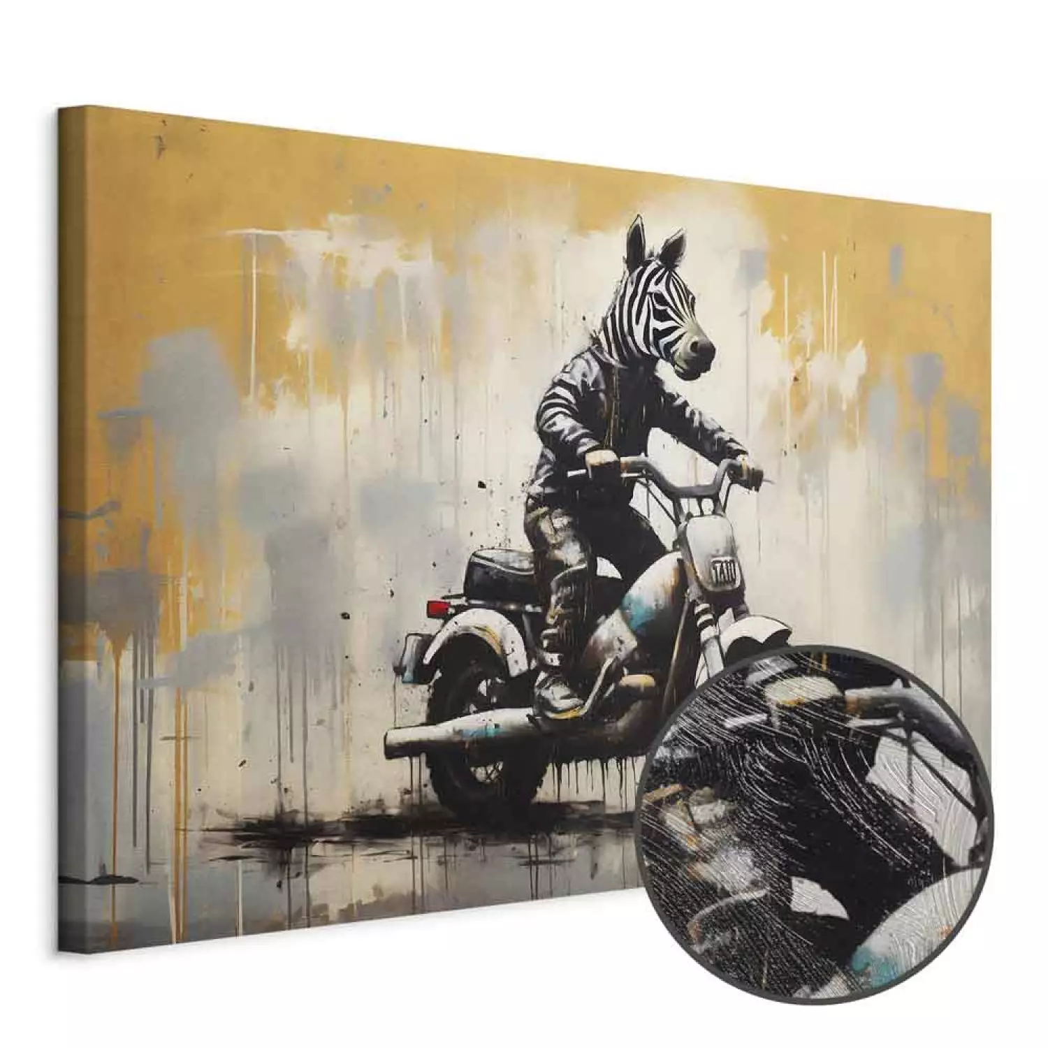 肉筆☆油絵☆F20号『Morning is Broken』Banksy/模写 Canvas Art Zebra on a Motorcycle - Banksy-Inspired Graffiti