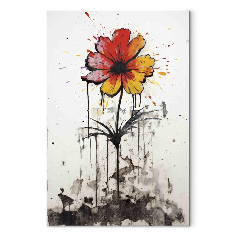 Canvas Print Graffiti Flower - Colorful Composition on the Wall Inspired by Banksy Style