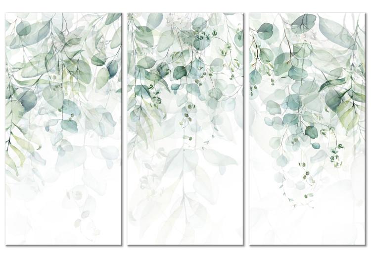 Canvas Print Pastel Leaves - Plants in Delicate Greens on a White Background