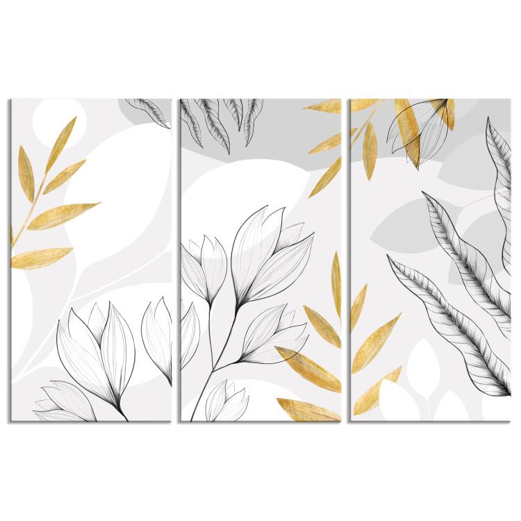 Canvas Print Magnolia Flowers - Minimalist Plants in Gray and Gold