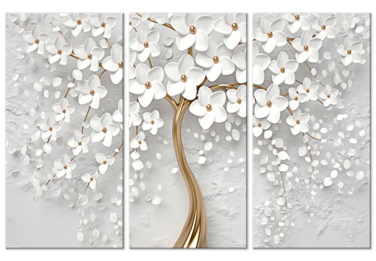 Canvas Print Magic Magnolia - A Flowered White Tree With Golden Accents