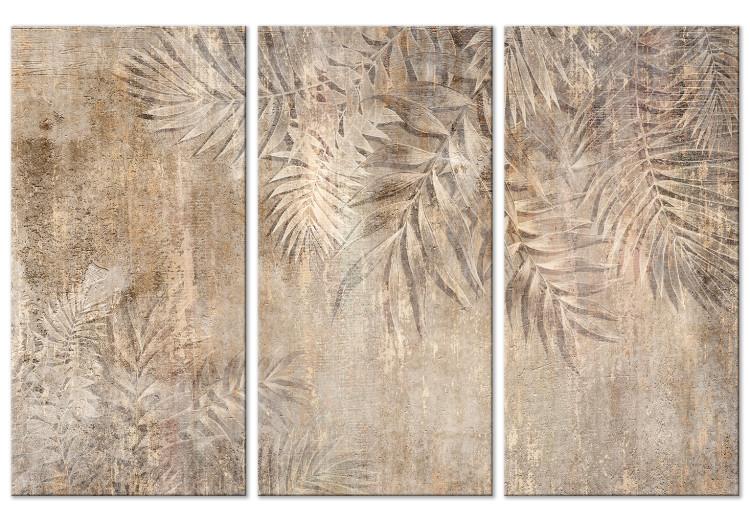 Canvas Print Sketch of Palm Leaves - Plant Motif on Brown Textural Background