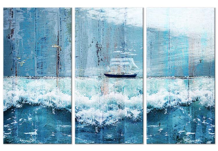 Canvas Print Blue Water - A Sailing Ship Floating on Foamy Ocean Waves