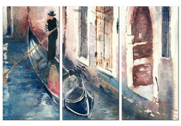 Canvas Print Venice Canal - Watercolor View With Gondola on a Sunny Day