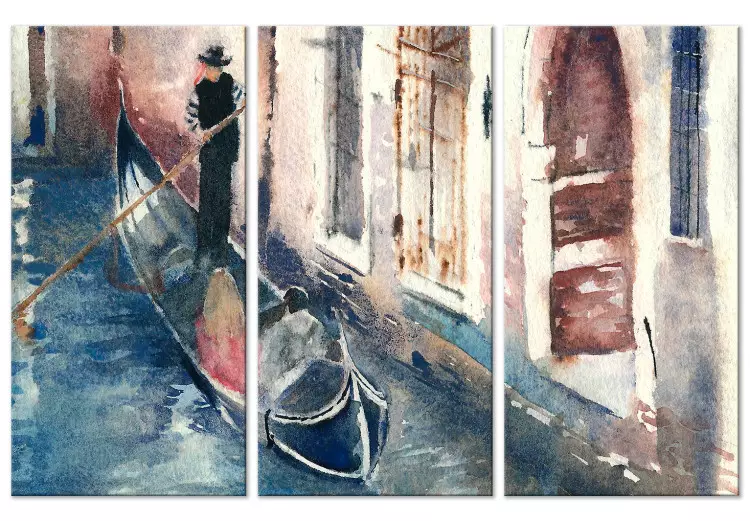 Venice Canal - Watercolor View With Gondola on a Sunny Day