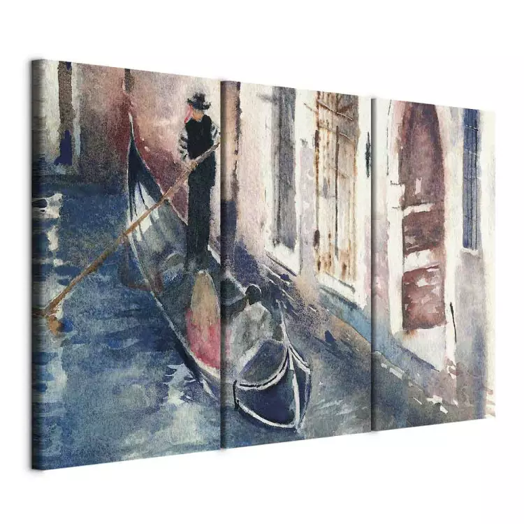 Venice Canal - Watercolor View With Gondola on a Sunny Day