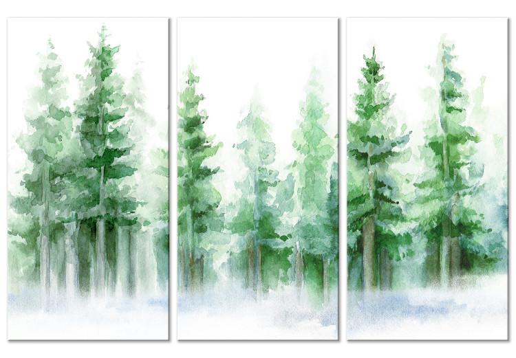 Canvas Print Trees Painted With Watercolor - Spruce Forest in White and Green Colors
