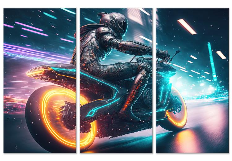 Canvas Print Evening Ride - A Figure on a Motorcycle Speeding Under the Cover of Darkness