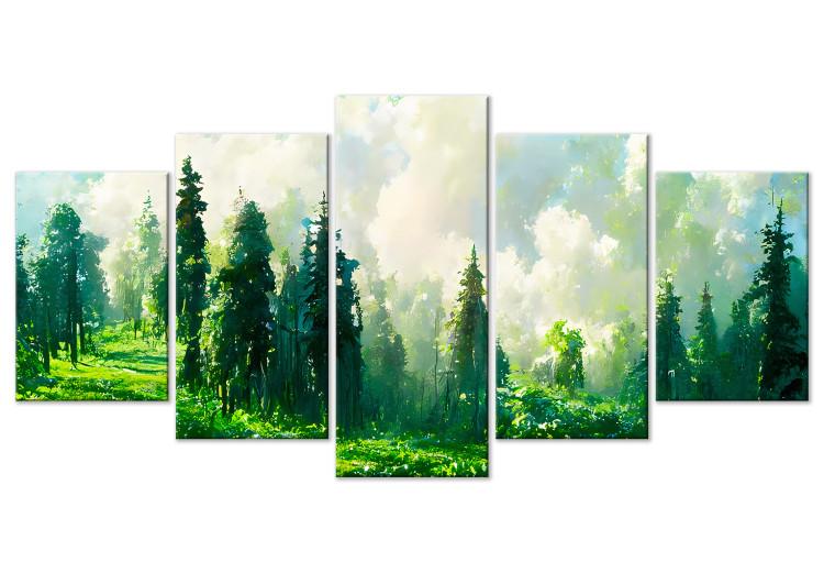 Canvas Print Trees on the Slope - Mountain Landscape in Watercolor in Green Shades