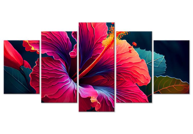 Canvas Print A Beautiful Flower - A Gently Illuminated Hibiscus Flower on a Dark Background