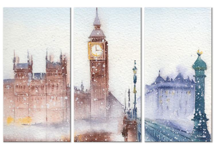 Canvas Print Winter in London - A Watercolor View of Historic London Buildings