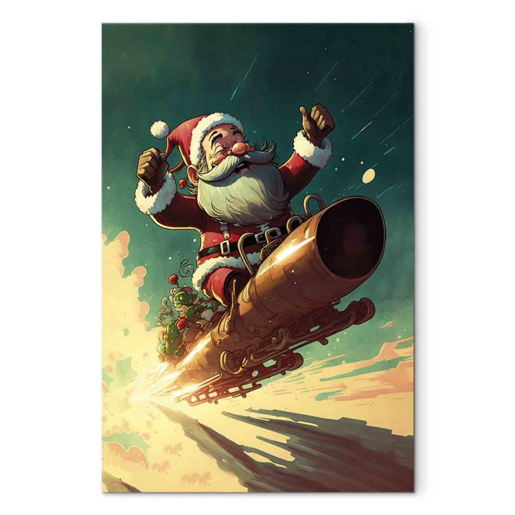 Canvas Print Christmas Fever - Energetic Santa on a Shooting Sleigh