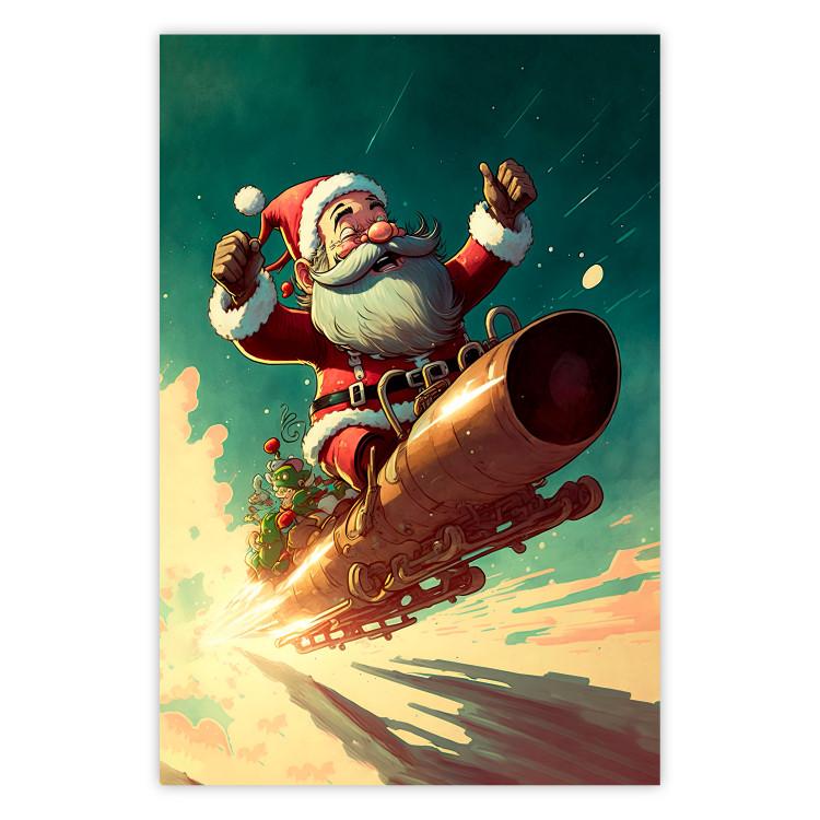 Poster Christmas Fever - Crazy Santa Flying in a Hurry on a Sleigh